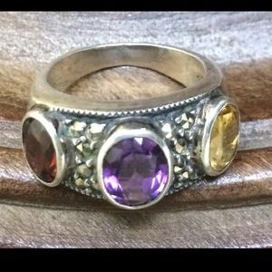 Judith Jack silver marcasite gemstone ring